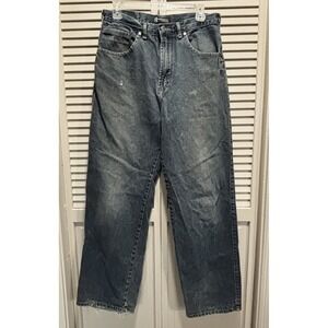 Pro Jek Elements Wide Leg Jeans Zip Denim Size 30 High Rise Logo Pockets